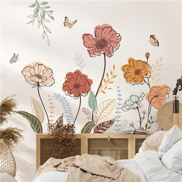Boho Flower Wall Stickers Wildflower Peel and Stick Floral Wall Decals Art - Picture 4 of 7